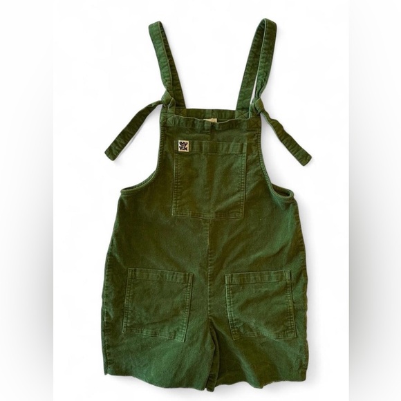 Lucy & Yak Green Corduroy Short Overalls Dungarees Tie Strap Size US 4 - Picture 2 of 6